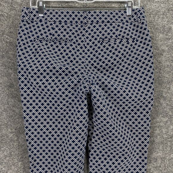 Adrienne Vittadini Chino Pants Women 4 White Blue Printed High Rise Straight - Picture 4 of 11